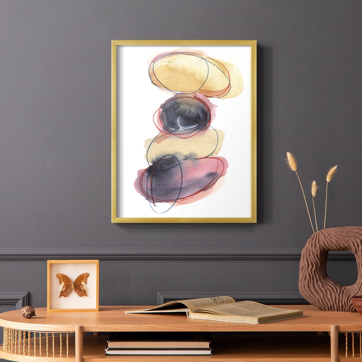 Balancing Act II Framed Print in Gold Solid Wood Framed Print No Nail Hanging