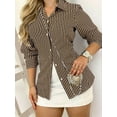 thumbnail image 4 of Womens Button Down Shirts Striped Classic Long Sleeve Collared Office Work Blouses Tops Khaki M, 4 of 5