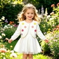 thumbnail image 2 of Zaveiop Girls Long Sleeve Knitted Bolero Cardigan Toddler Kid Cropped Button Closure Dress Up Jacket Tops Toddler Girls Sweater (7-8 Years, White), 2 of 9