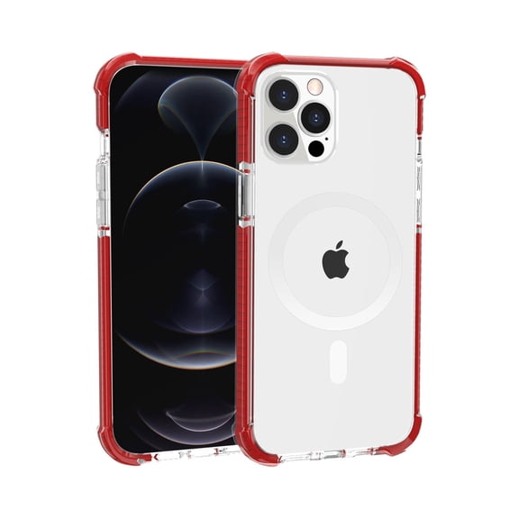 For Apple iPhone 15 Plus (6.7") Hybrid Acrylic Transparent Hard TPU Color Frame Bumper Compatible with MagSafe Cover ,Xpm Phone Case [ Clear / Red ]