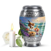 JAGASY Cat Mini Cremation Urn for Ashes Adult Male, Blue Small Keepsake Urns for Human Ashes, Ocean Beach Water & Butterfly Crabs Decorative Urns for Companion, Memorial Urn for Mom & Dad, (3 Inch)