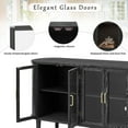 thumbnail image 5 of GZXS 60" Farmhouse Buffet Sideboard with 4 Glass Doors, Adjustable Shelves, Solid Wood Legs, Oval Storage Dining Cabinet w/ Magnetic Closures, Cable Management & Leveling Feet, Black, 5 of 8