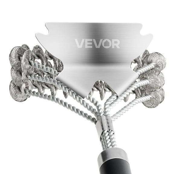 VEVOR Grill Brush and Scraper, BBQ Brush for Outdoor Grills, Stainless Steel Woven Wire, Bristle Free Barbecue Brushes for Porcelain, Charcoal, Grate Cleaner Grill Accessories, 17 in