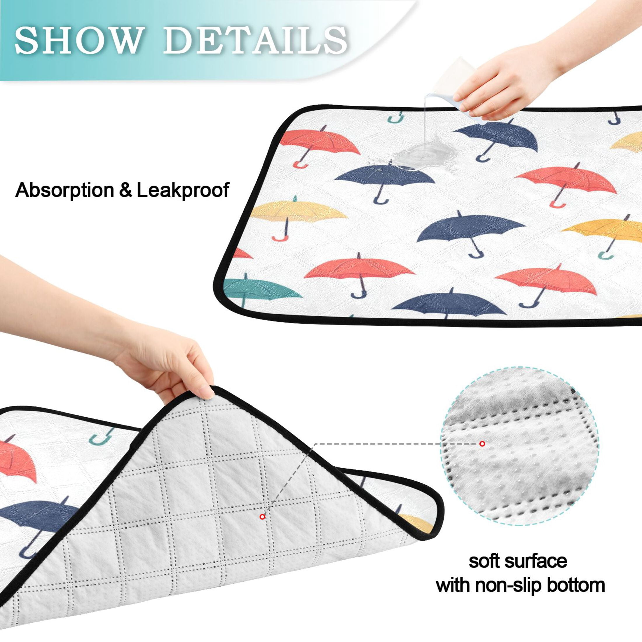 Washable Pet Pee Pads with Super Absorbent Reusable Training Pads for Dogs & Cats Colorful Umbrellas Pattern