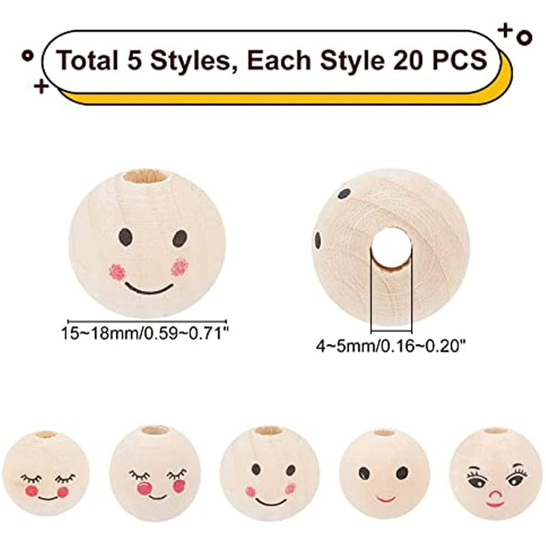 50 Pcs Smiling Face Wooden Beads Schima Wood Beads Round Spacer Painted  Wooden Beads with Hole Doll Head Beads DIY Jewelry Finding Macrame Pendant  Crafts (L:17.5mm Hole: 4mm) 