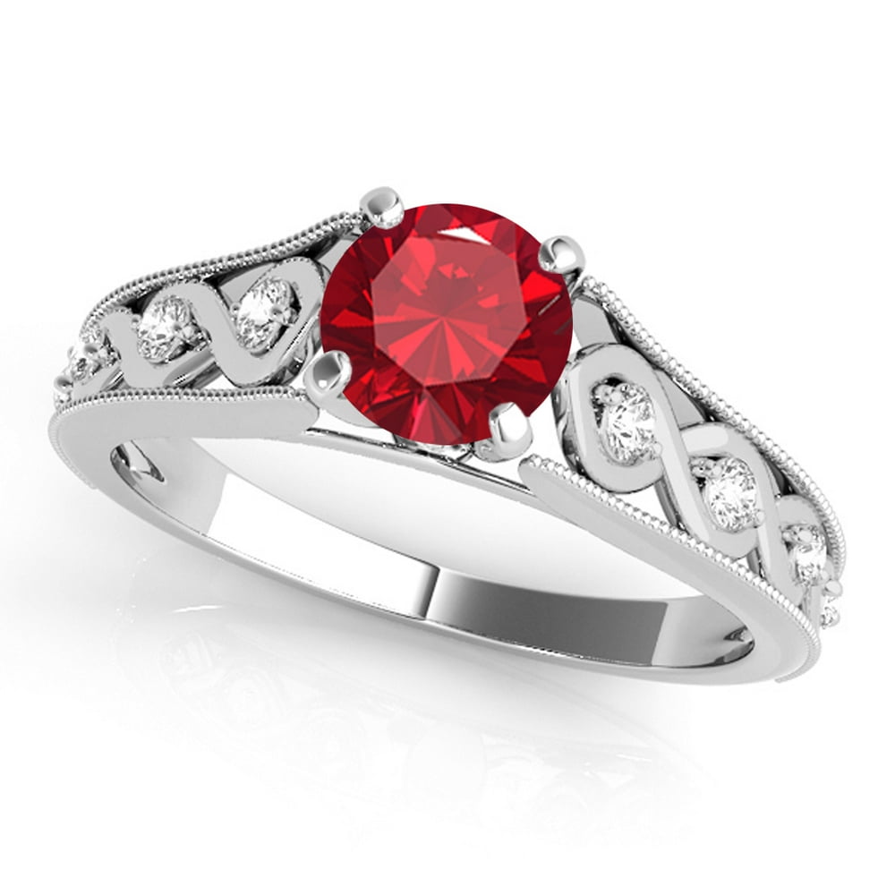 MauliJewels - 1 Ct. Halo Created Ruby & Diamond Engagement Ring For