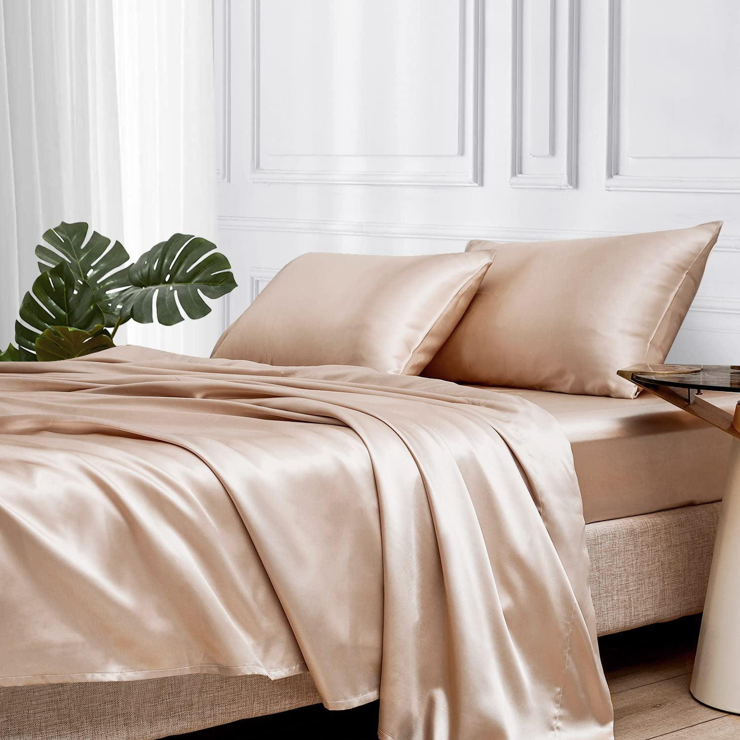 Satin Sheets California King Piece Champagne Pink Hotel