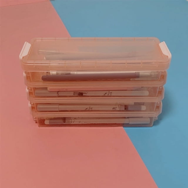 Estuche de almacenamiento de escritorio transparente de doble capa, resistente a caídas y al polvo, estuche de lápices portátil con estampado, caja de papelería para estudiantes