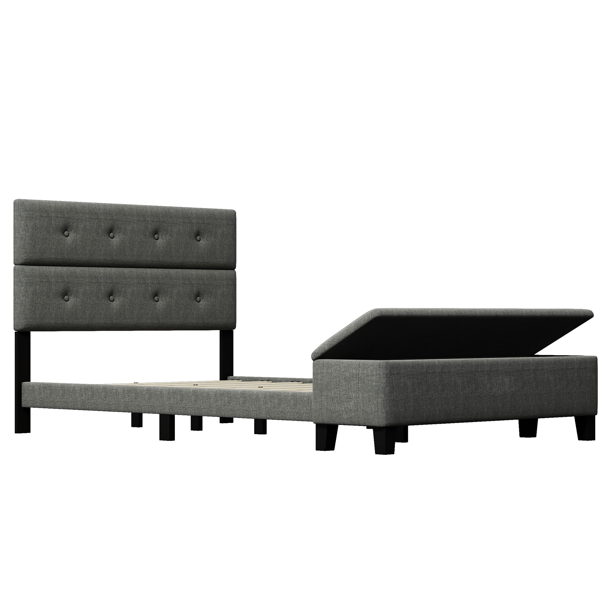 Euroco Full Upholstered Platform Bed with Storage Ottoman & Button