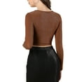 thumbnail image 4 of MODA NOVA Junior's Long Sleeve Crew Neck Cut Out Glitter Crop Tops Brown L, 4 of 6