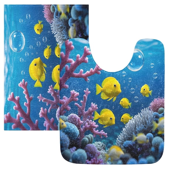 Ryvnso Fish in Ocean Bathroom Shaggy Rugs Toilet Mat Soft Contour Rug