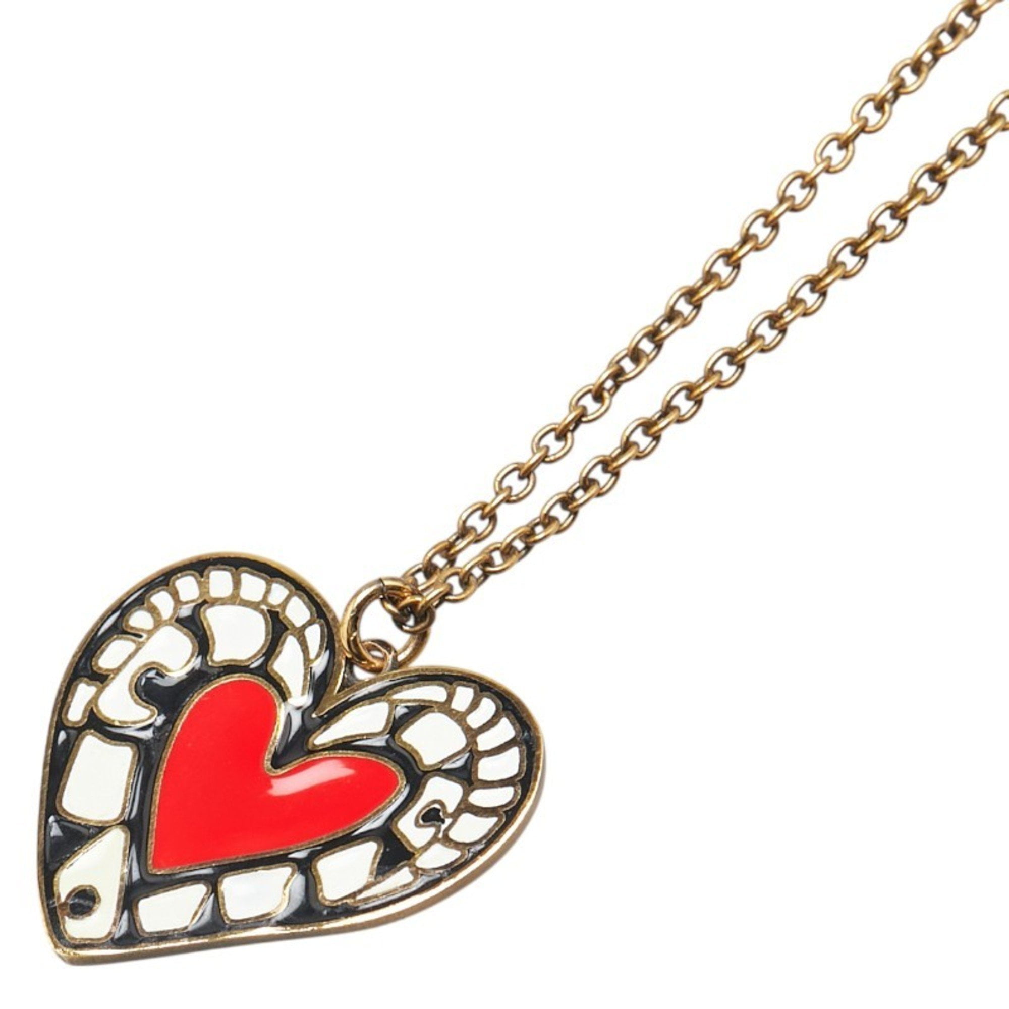 Pre-Owned Christian Dior Dior Heart Long Necklace Gold Multicolor Plated Women's (Good)