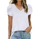 thumbnail image 1 of Camiseta de Mujer Cuello en V Manga Corta Diseño retorcido Color Puro Top Informal para Viajes a casa Blanco XXL, 1 of 5