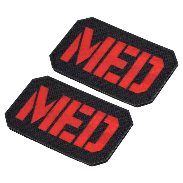 Uxcell 2x3" Reflective MED Patch EMS EMT Hook and Loop Fastener Badge, Black Red 2 Pack