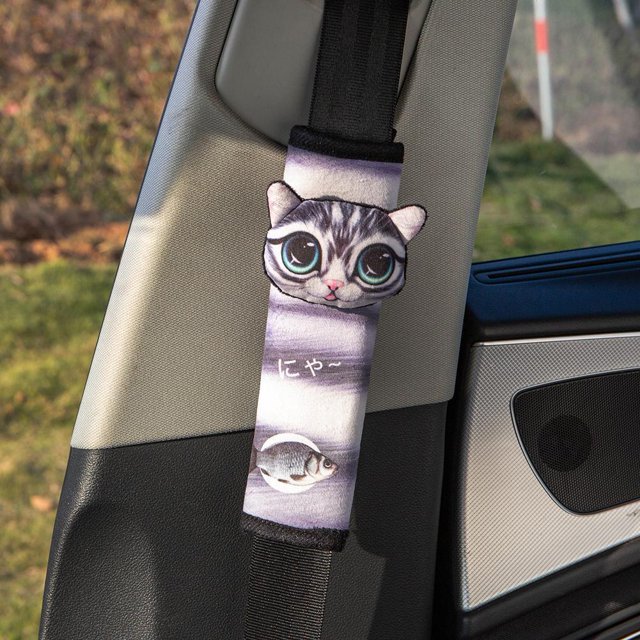 Protección De Hombros Funda para cinturón de seguridad de coche de animales de dibujos animados, almohadilla para el hombro del cinturón de seguridad (gato con/ojos grandes)