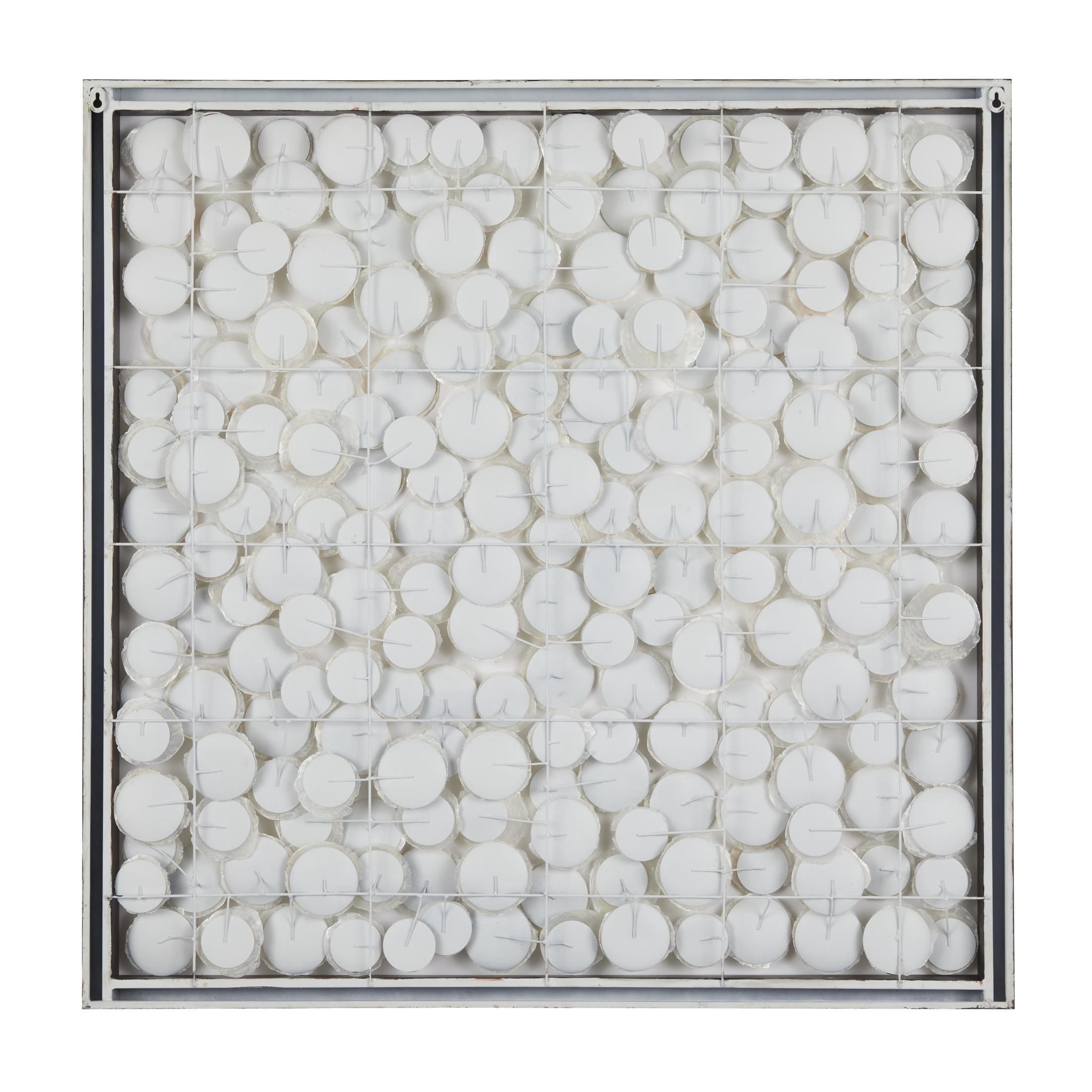 DecMode White Capiz Shell Handmade Dimensional Overlapping Geometric Wall Decor with Black Metal Frame