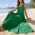 thumbnail image 4 of XUNKUSGA Maxi Sundresses for Women Casual Scoop Neck Sleeveless Plaid Pleated Flowy Womens Summer Dresses Classic High Waisted Beach Swing Dress with Pockets,Green,3XL, 4 of 7
