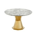 thumbnail image 2 of 47" Round Marble Dining Table with High Gloss Faux Marble Top & Stainless Steel Base - Modern Kitchen Dining Table for Family Gatherings (Gold/Gray, 400 lbs Capacity) (Table Only), 2 of 9