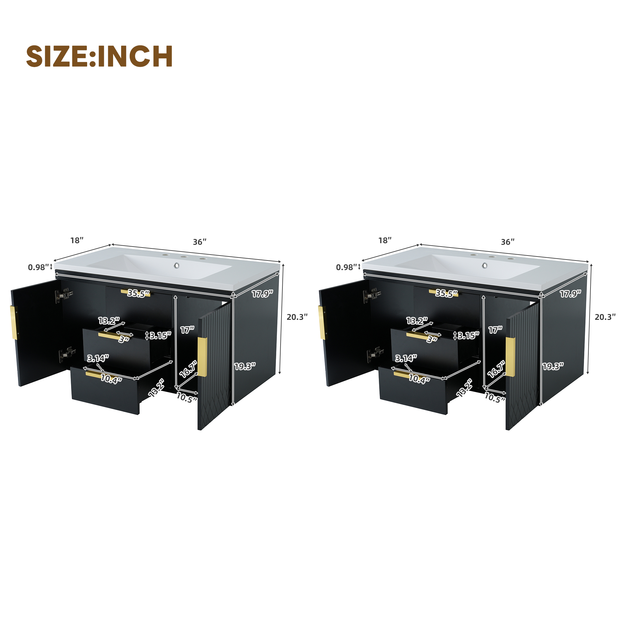 Euroco 72'' Wall Mounted Bathroom Vanity, Floating Bathroom Storage Cabinet with 2 Drawers, Solid Wood Bathroom Cabinet