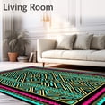 thumbnail image 2 of ODIKA 5'x7' Machine Washable Non-Slip Area Rug, Festival Stream with Turquoise and Gold Radiant Stripes High Traffic Rug, Black, 710814, 2 of 7