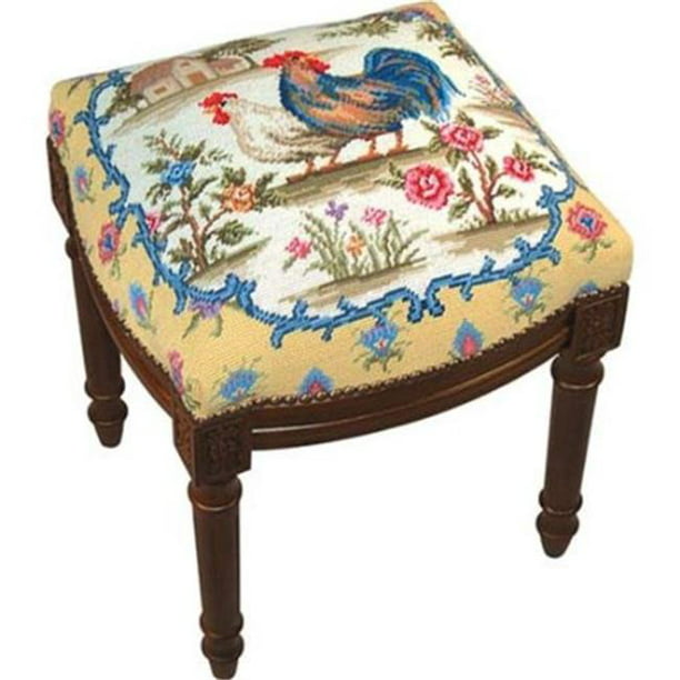 Country Rooster Needlepoint Stool, Rooster Counter Stools