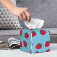 thumbnail image 5 of Uemuo Strawberries Tissue Box Cover Holder, Square with Bottom Belt - PVC Leather Decorative Organizer for Tabletop, Bathroom, Car, Office, 5 of 8