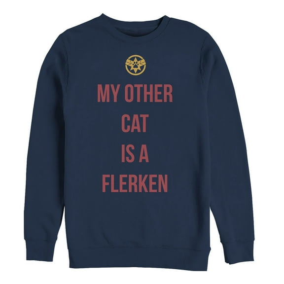 Men's Marvel Captain Marvel My Other Cat is a Flerken Sweatshirt Navy Blue 2X Large