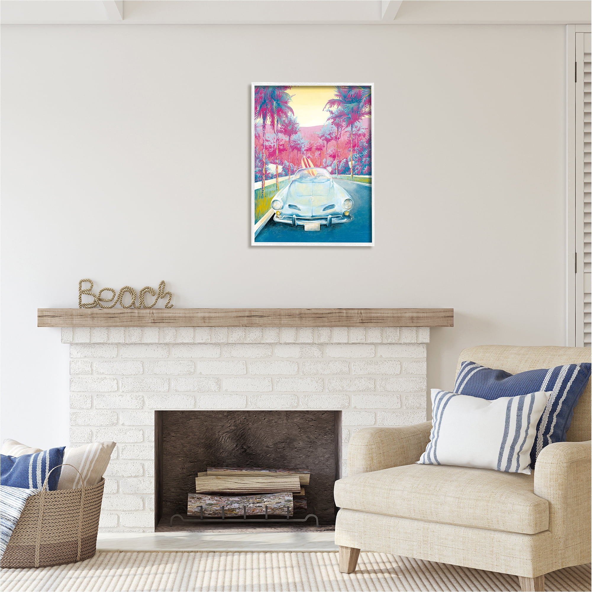 Stupell Industries Tropical Classic Car Transportation Painting White Framed Art Print Wall Art, 24 x 30