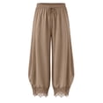 thumbnail image 4 of Women's Casual Pants Elastic Waist Patch Lace Pant With Pockets Baggy Straight Leg Trousers, 4 of 7