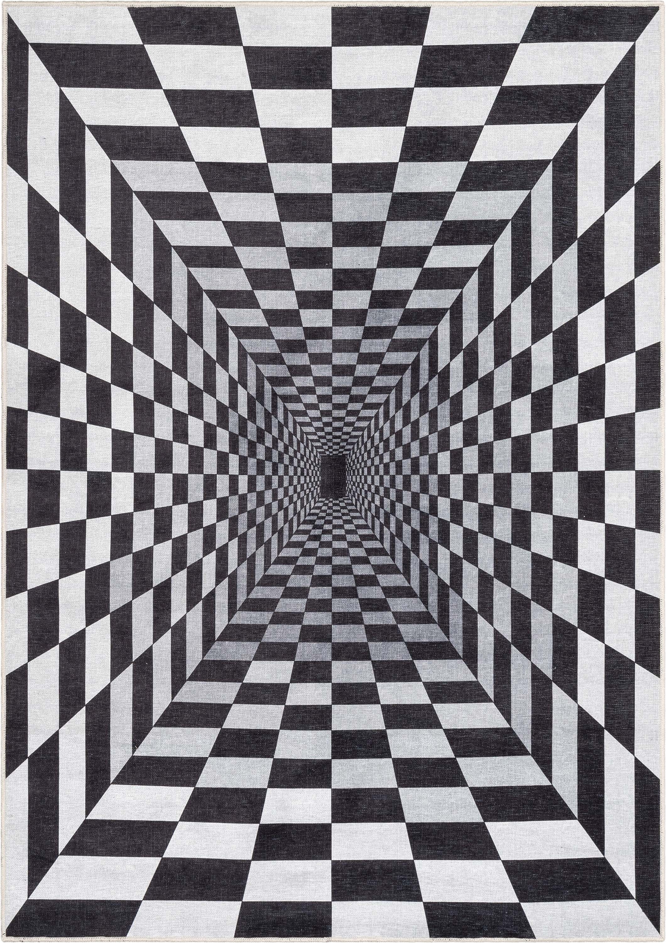 Well Woven Apollo Warp Hole Modern Checkered Black Ivory Printed Distressed Machine Washable 5' x 7' Area Rug