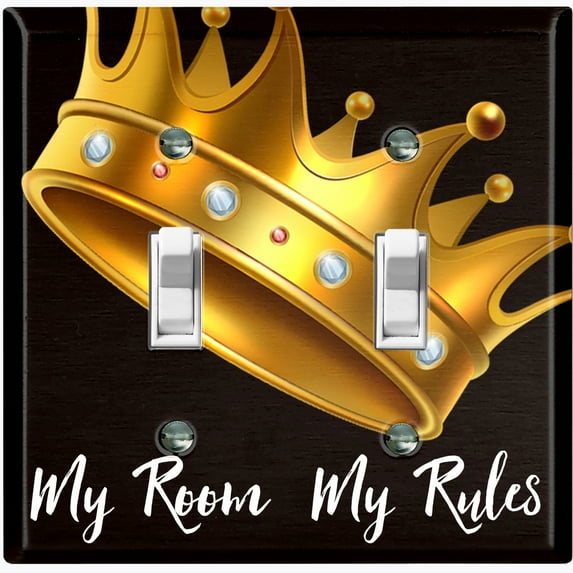 Metal Light Switch Plate Outlet Cover (My Room My Rules Crown Tilted - Double Toggle)
