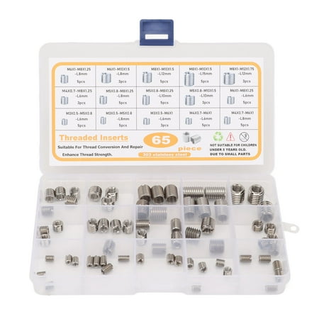 

65PCS Threaded Insert Assortment Kit 303 Stainless Steel Thread Repair Sleeves Reducing Nuts
