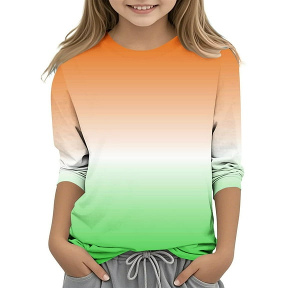 BLTIBY Children Girls Boys Casual 3/4 Sleeve Sweatshirt Fall Spring Gradient Printed Kids Round Neck Loose Soft Tunic Fashion Pullover Top Blouse 2025 Green 9-10 Years