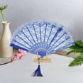 thumbnail image 4 of Unique Bargains Lace Trim Orchid with Tassel Folding Fan 1 Pc Blue, 4 of 5