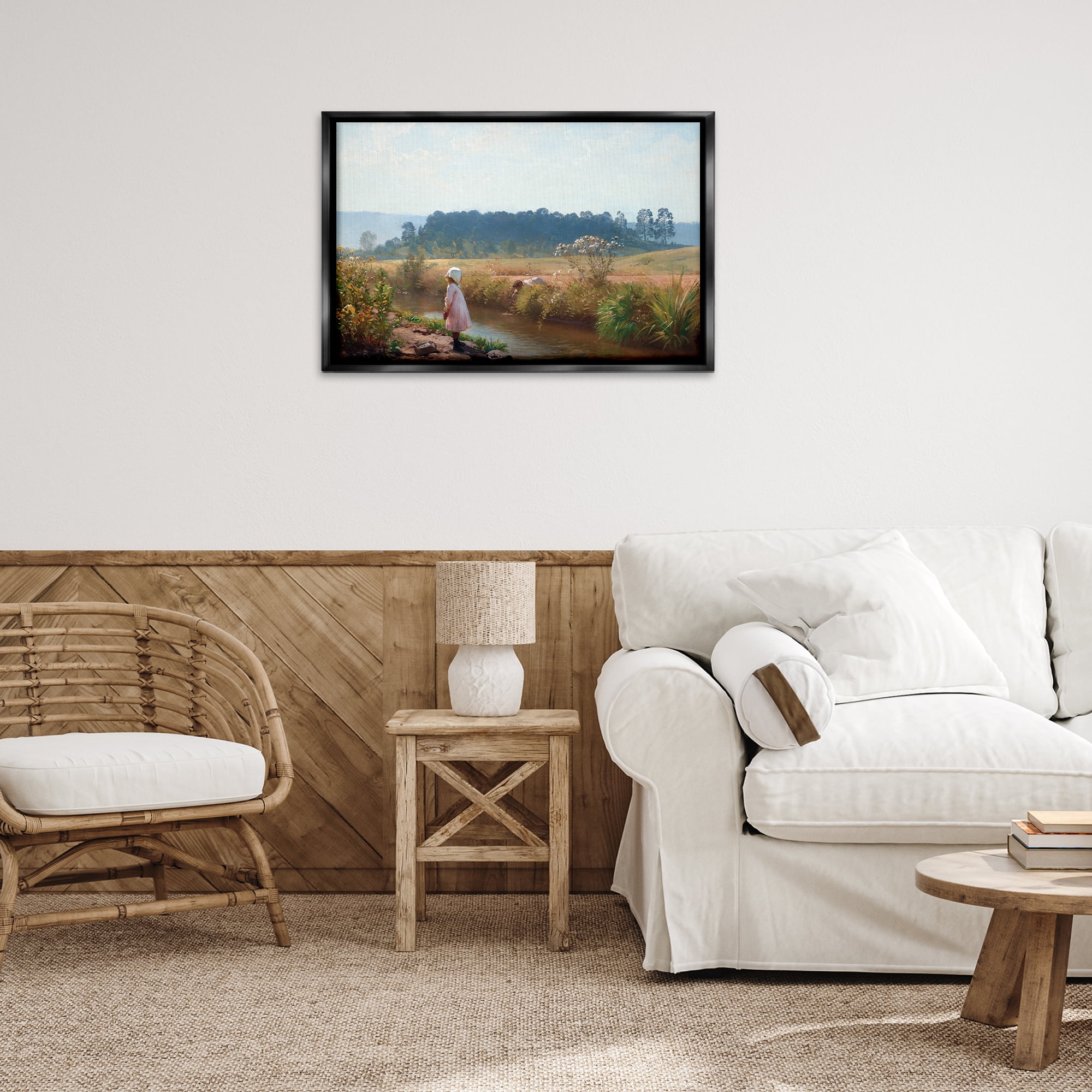 Stupell Industries Down By The River Landscape & Nature Painting Black Floater Framed Canvas Art Print Wall Art, 31 x 21