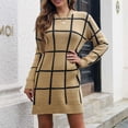thumbnail image 2 of Color Block Sweater Dresses for Women Winter Fashion Long Sleeve Dress Casual Round Neck Knit Sweater Dress, 2 of 5