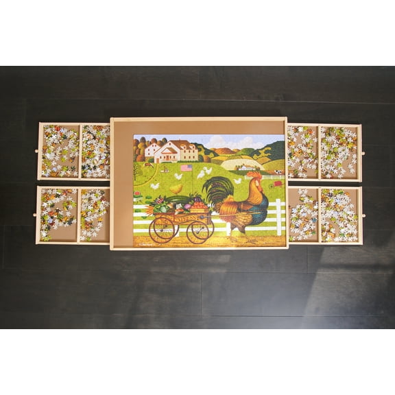 Buffalo Games Wood Jigsaw Puzzle Table with Storage Drawers for up to 1000 Pieces, Ages 14 