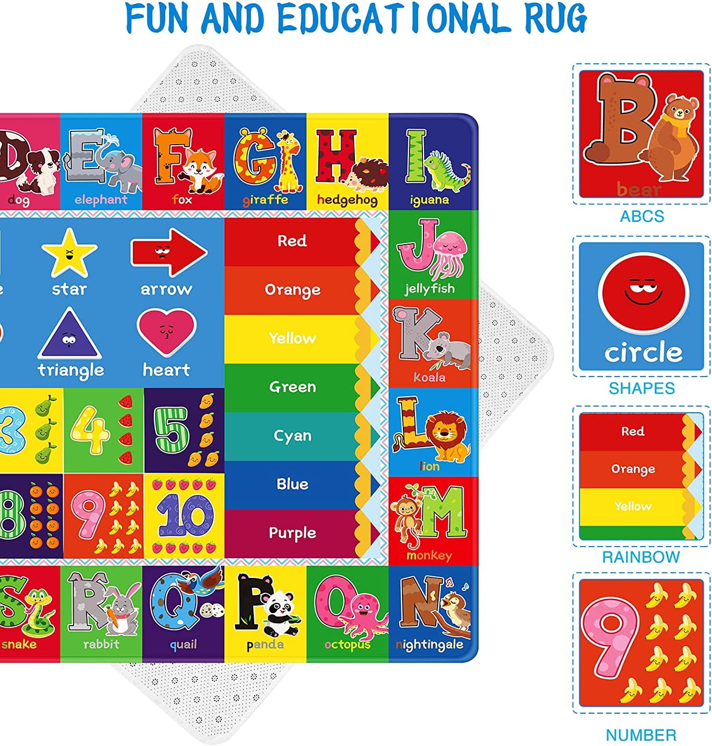 Kids Play Rug for Playroom, Kids Play Mat ABC Educational Area Rug, Toddler Baby Playroom Mat, Alphabet Animal Soft Non-Slip Kids Rug Carpet for Boy Girl Bedroom,110X78.7 INCH Blue