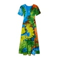 thumbnail image 5 of pimelu Dresses for Women Summer Dresses for Women 2024 Loose Pocket Flowy Pleated Swing A Line Maxi Dresses Summer Elegant Tie-Dye Print Short Sleeve Crewneck Women Long Dress, 5 of 5