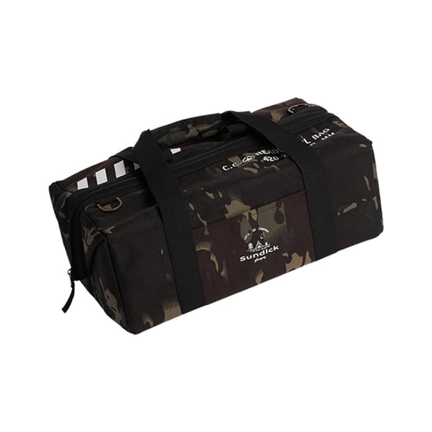 Bolsa de almacenaje para acampada, bolsa de almacenamiento de herramientas con organizador con cremallera, bolso multiusos, carcasa dura para jardín, Camuflaje negro