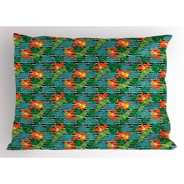 Orchids Pillow Sham, Botanical Pattern with Aloha Motifs Hawaiian Brazilian Jungles Summer Paradise, Decorative Standard Size Printed Pillowcase, 26 X 20 Inches, Multicolor, by Ambesonne