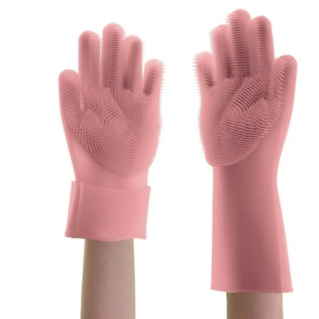 SHARE SUNSHINE Silicone Gloves Reusable for Dishwashing/Pet Bathing/Cleaning(Red)