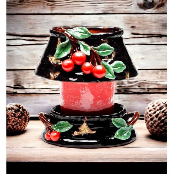 Ceramic Cherry Candle Holder Shade and Base 7.5in