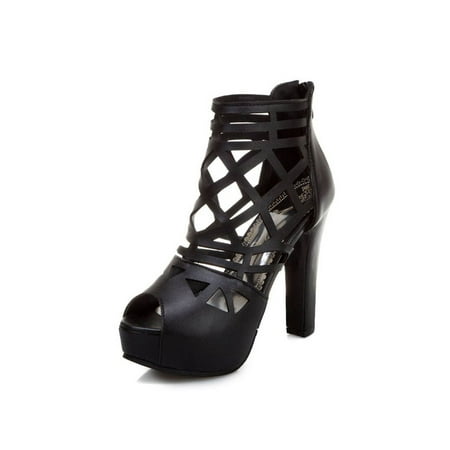 

Rotosw Ladies Heeled Sandals Peep Toe Sandal Hollow Out Heels Non-slip Summer Dress Pumps Outdoor Comfort Casual Shoes Black 8.5