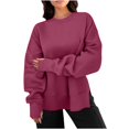thumbnail image 2 of ClodeEU Women's Oversized Sweatshirts,Crewneck Long Sleeve Side Slit Pullover ,Casual Loose Fall Outfits Wine,Womens Plus M, 2 of 8