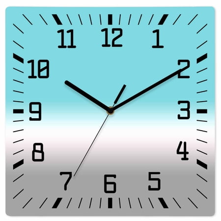 Teal White Grey Ombre Wooden Wall Clock Silent Non Ticking, Blue Modern Abstract Aesthetics Square Wall Clocks Battery Operated, Decor Clock for Home Office, Living Room, Kitchen, 10 Inch