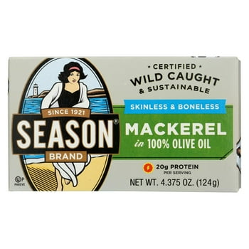 Season Mackerels Skinless & less in Olive Oil, 4.375 OZ