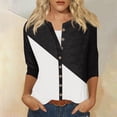 thumbnail image 2 of Jinhomg Comfy Button Down Shirt for Women 3/4 Sleeve Fashion Color Block Print Tops Fall Casual Cozy Tunics Black S, 2 of 6