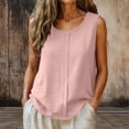 thumbnail image 2 of Rvasteizo Tank Tops for Women Fashion Summer Linen Solid Round Neck Sleeveless Ribbed Ruched Light Ladies Daily Loose Relaxed Camisole Blouse, 2 of 5