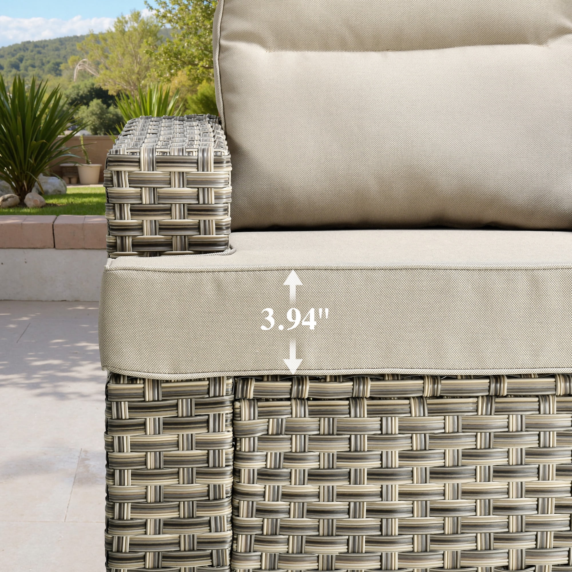 Ovios 8-Piece Outdoor Patio Furniture Set with Solar-Powered Lighted Coffee Table All-Weather Wicker Conversation Seating with Ottomans, Beige